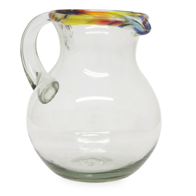 Blown glass pitcher, 'Confetti Path' - Colorful Handcrafted Mexican Blown Glass Pitcher (84 oz)
