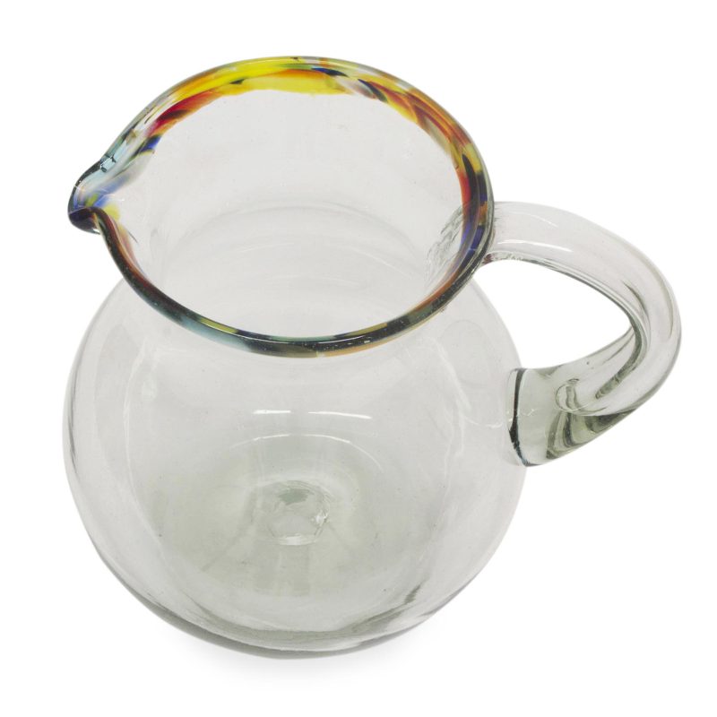 Confetti Rim Handcrafted Mexican Blown Glass Pitcher - Thumbnail 5