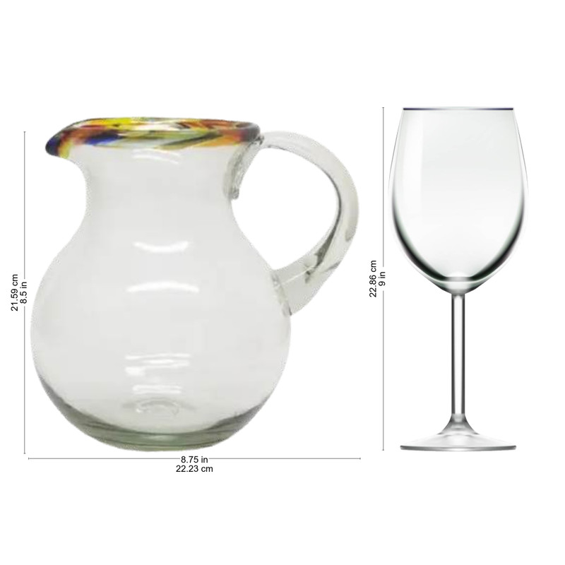Confetti Rim Handcrafted Mexican Blown Glass Pitcher - Thumbnail 4