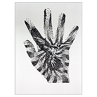 'Sync Cronos' - Abstract Hummingbird on Hand Black and White Painting