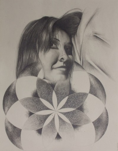 Graphite on Paper Woman with Flower Signed Painting