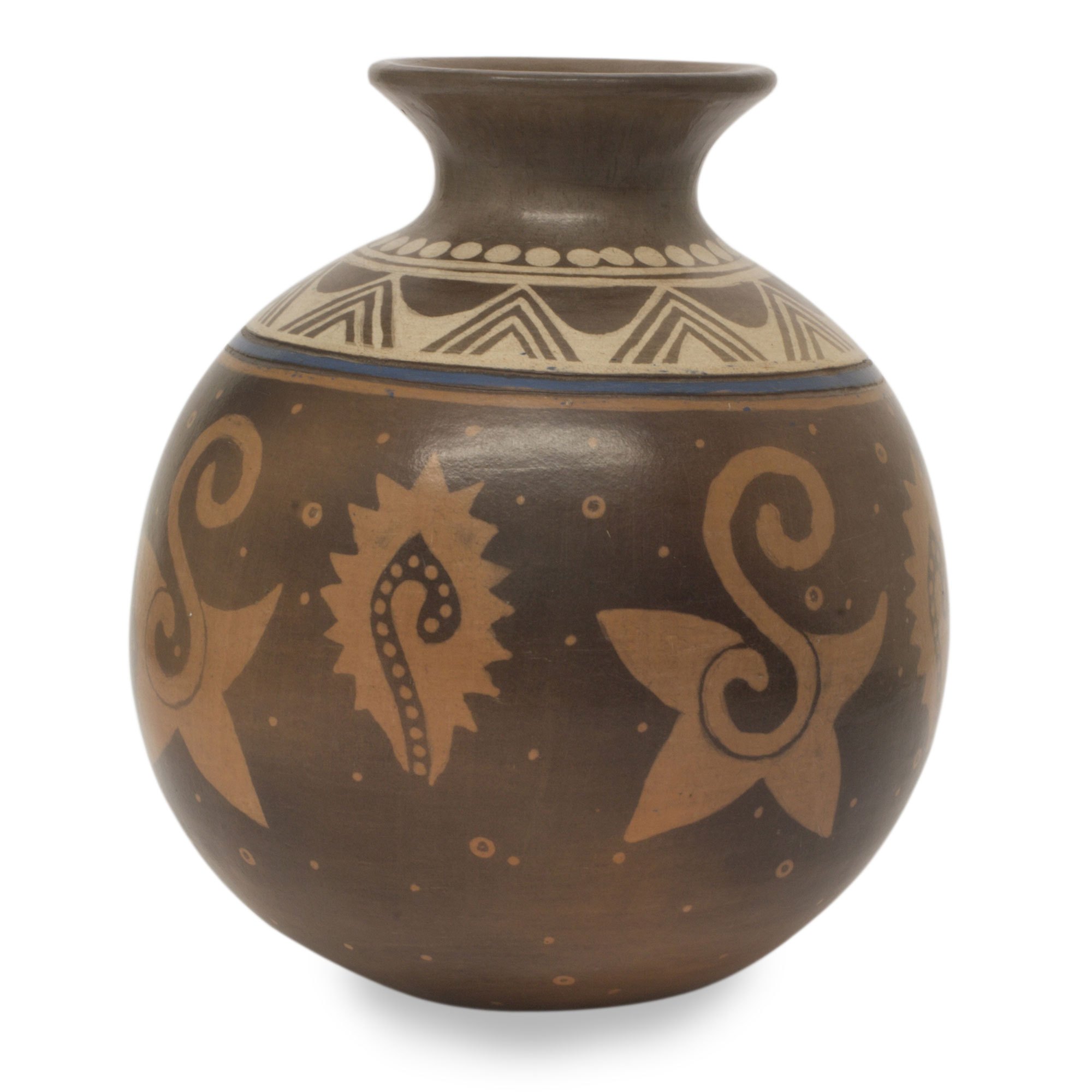 Artisan Crafted Ceramic Decorative Vase from Mexico Aztec Leaves NOVICA