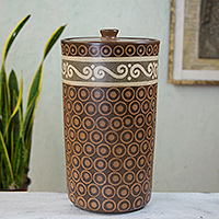 Decorative ceramic jar, 'Waves' - Hand Crafted Ceramic Decorative Jar from Mexico
