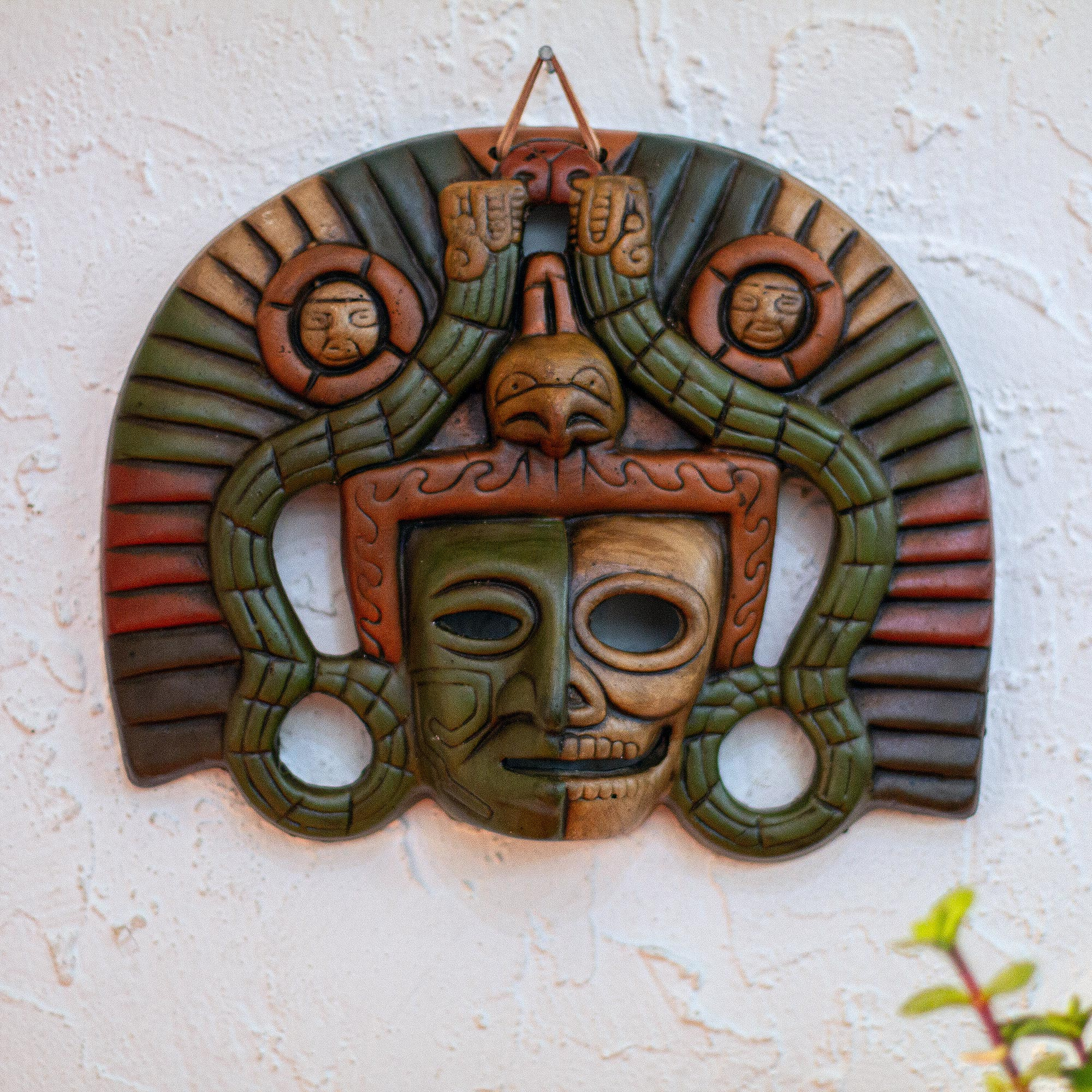 Life and Death Pre-Hispanic Mask Ceramic Replica - Aztec Duality NOVICA