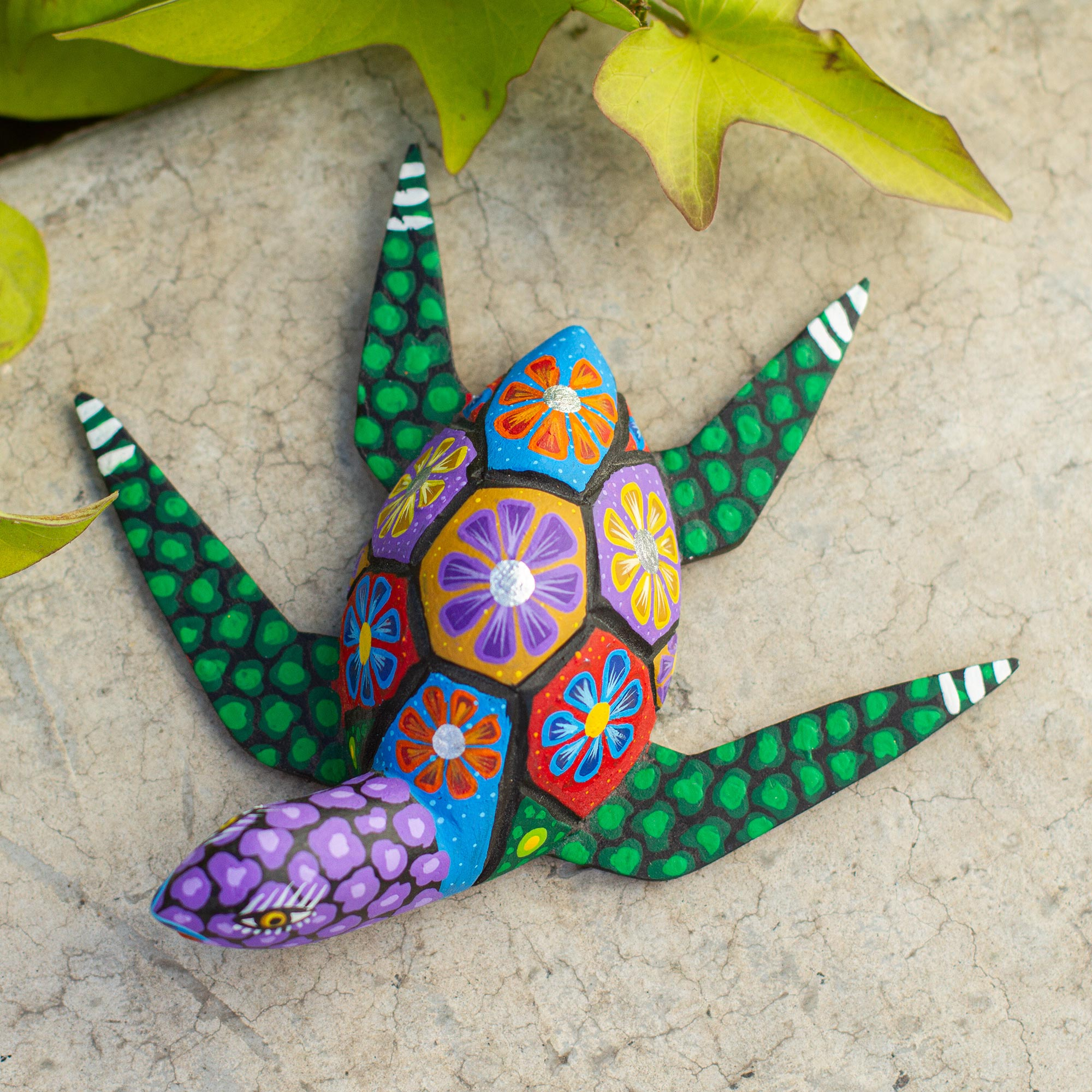 Hand Painted Alebrije Turtle Wood Sculpture from Mexico - Psychedelic ...