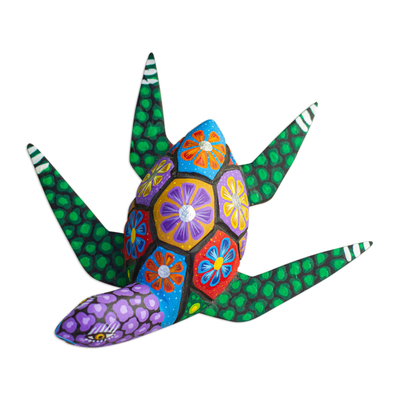 Alebrije wood statuette, 'Psychedelic Turtle' - Hand Painted Alebrije Turtle Wood Sculpture from Mexico