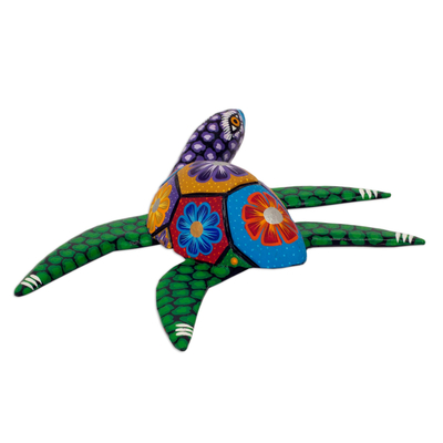 Alebrije-Holzstatuette - Handbemalte Alebrije-Schildkröten-Holzskulptur aus Mexiko