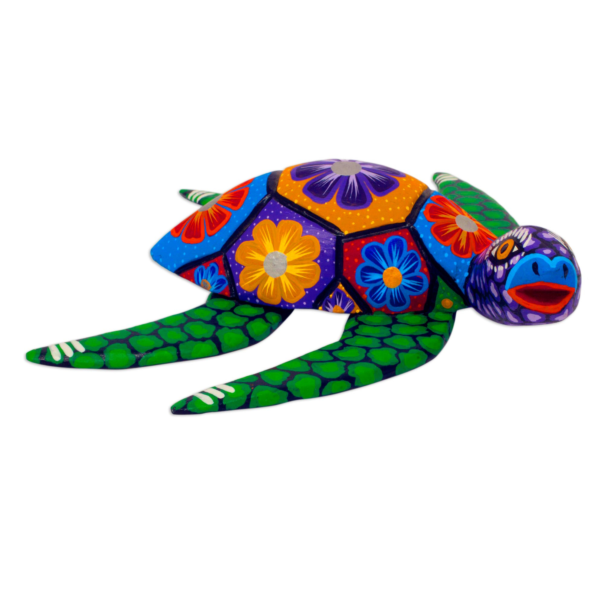 Hand Painted Alebrije Turtle Wood Sculpture from Mexico - Psychedelic ...