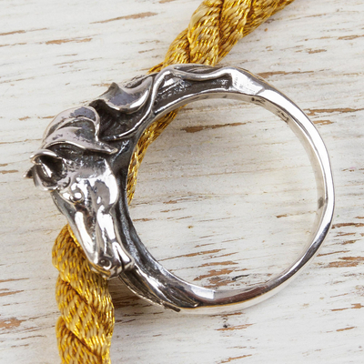 Sterling silver band ring, 'Equine Pride' - Horse on Women's Sterling Silver Ring from Taxco jewellery