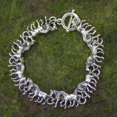 Sterling silver link bracelet, 'Equine' - Two-in-One Horses in Sterling Silver Bracelet Rustic Look