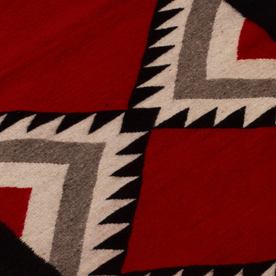 Zapotec wool rug, 'Red Star Path' (2x7) - Loom Woven Red and Black Zapotec Wool Rug (2 x 7 Feet)