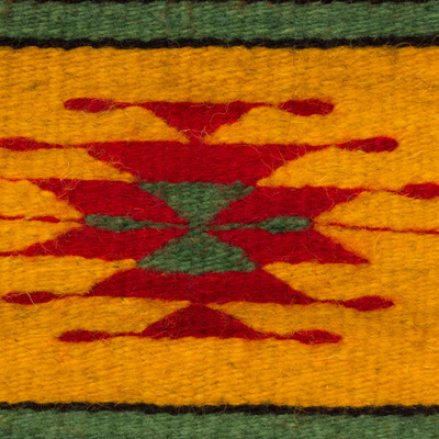 Alfombra zapoteca de lana, (2x10) - Auténtico corredor de lana zapoteca tejido a mano en amarillo (2 x 10)