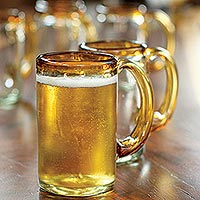 Blown glass beer glasses, 'Amber Beer' (set of 6)