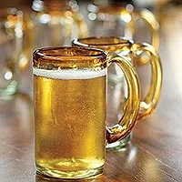 Handblown beer glasses, 'Amber Rim' (set of 6) - Hand Blown Beer Glasses with Amber Handle and Rim (Set of 6)