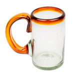 Handblown beer glasses, 'Amber Rim' (set of 6) - Hand Blown Beer Glasses with Amber Handle and Rim (Set of 6)