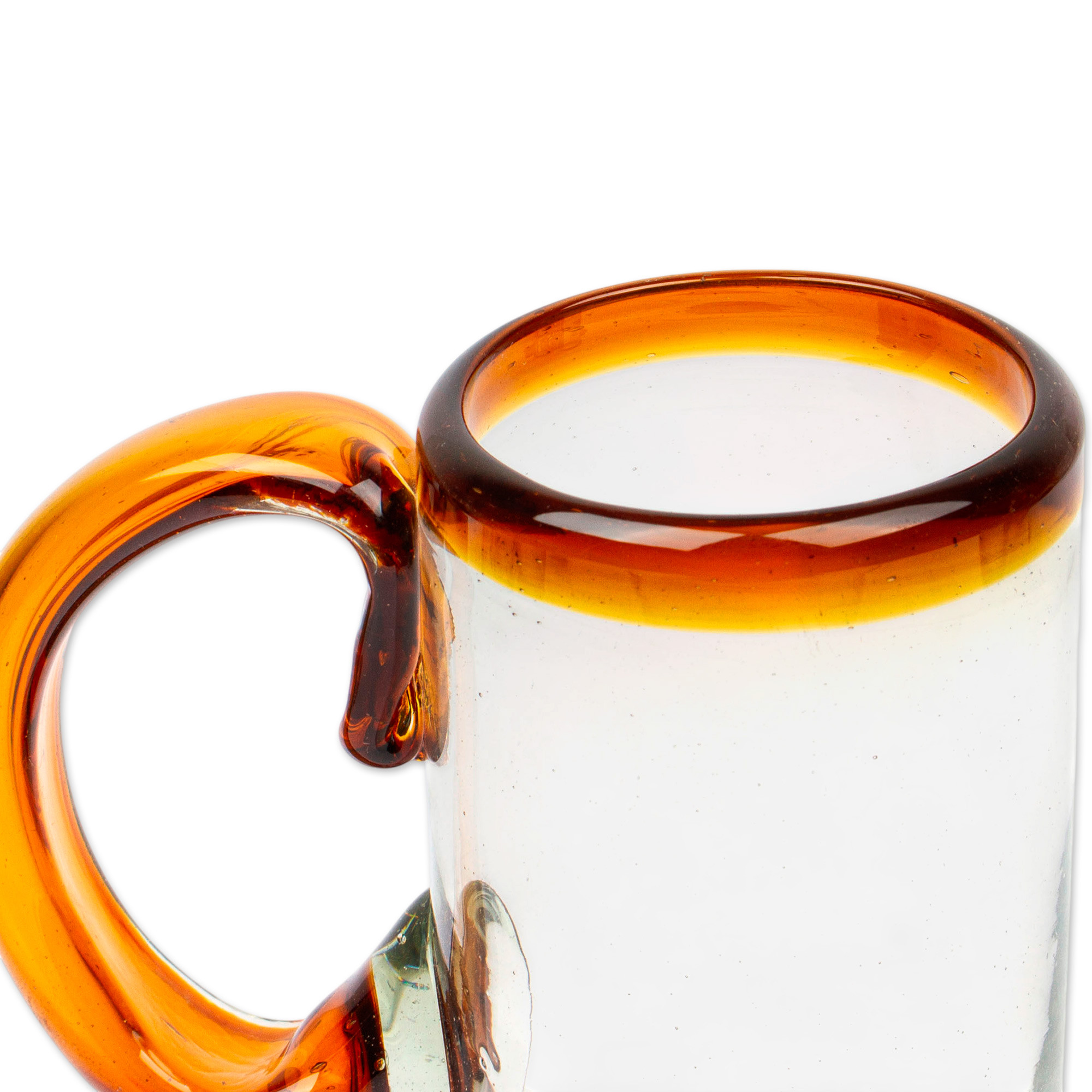 UNICEF Market Hand Blown Beer Glasses with Amber Handle and Rim (Set