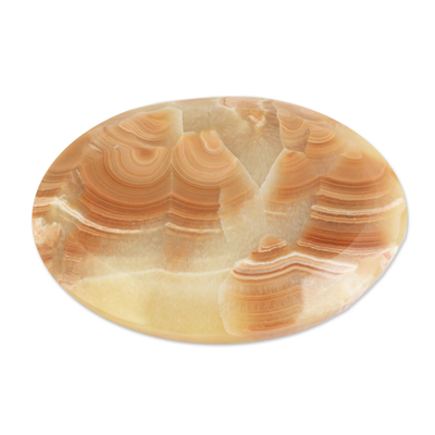 Onyx soap dish, 'Onyx Bubble' - Peach Onyx Soap Dish Hand Crafted in Mexico