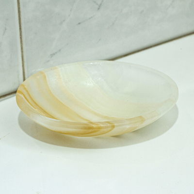 Onyx soap dish, 'Clean Lines' - Striped Onyx Soap Dish Hand Crafted in Mexico