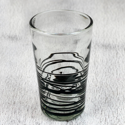 Blown glass drinking glasses, 'Ebony Spin' (set of 6) - Set of 6 Hand Blown Black Spiral Glass Tumblers from Mexico