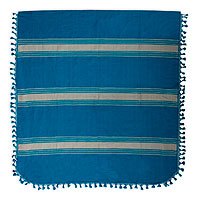 Tagesdecke aus Zapotec-Baumwolle, „Zapotec Sky“ (Zwilling) – handgewebte Tagesdecke aus blau-beige gestreifter Baumwolle, Doppelgröße