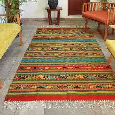 Zapotec wool rug, 'Living Colors' (5x8.5) - Handwoven Multicolor Zapotec Wool Rug from Mexico (5 x 8.5)