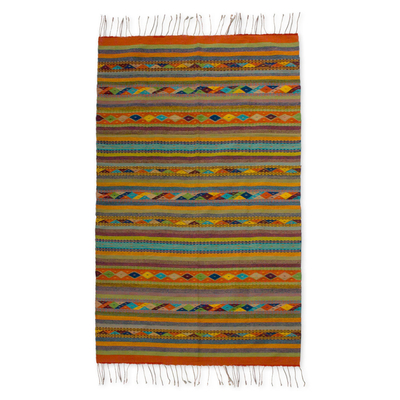 Tapete de lana zapoteca, (5x8.5) - Tapete de lana zapoteca multicolor tejido a mano de México (5 x 8.5)