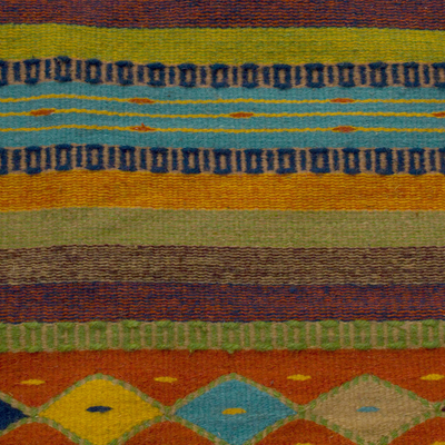 Tapete de lana zapoteca, (5x8.5) - Tapete de lana zapoteca multicolor tejido a mano de México (5 x 8.5)