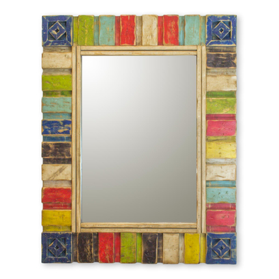 Hand Crafted Hacienda Style Rustic Pinewood Wall Mirror - Multicolored ...