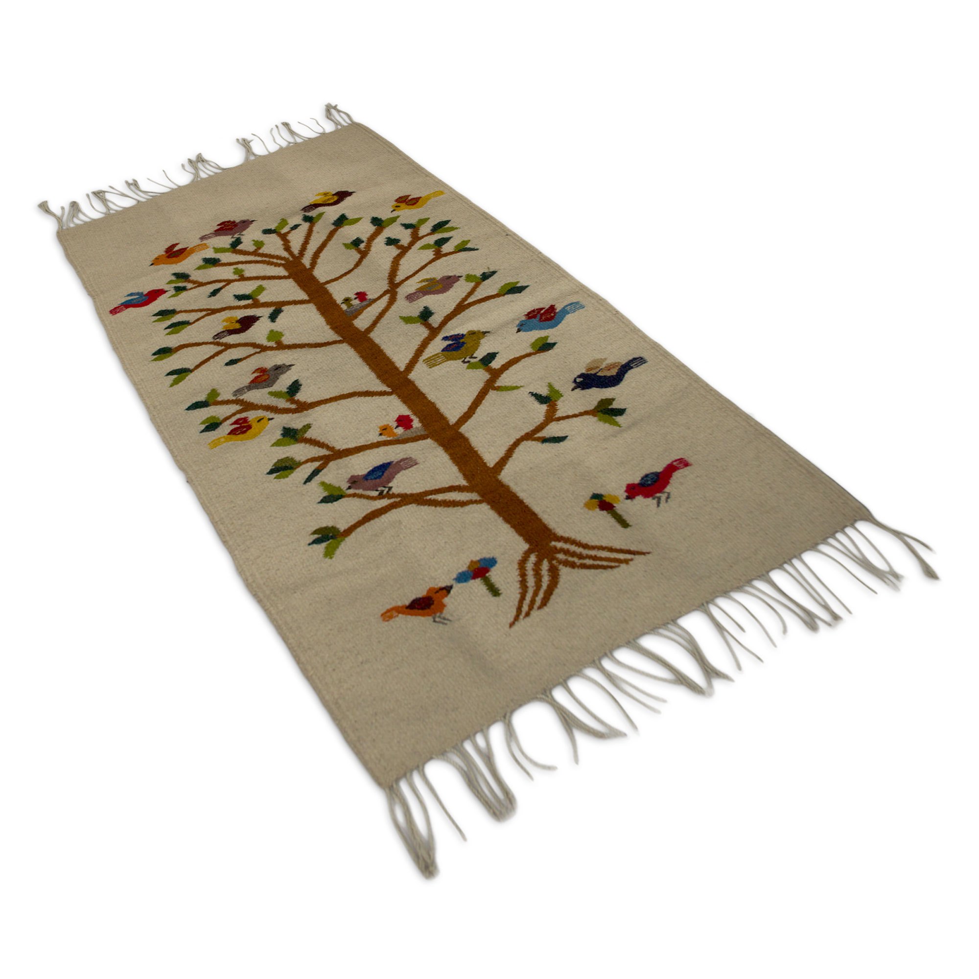 UNICEF Market Handwoven Bird Motif Wool Rug from Mexico (2 x 3.5 Ft