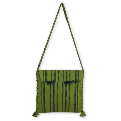 Wool shoulder bag, 'Mexican Lime' - Hand Woven Lime Green Zapotec Wool Shoulder Bag