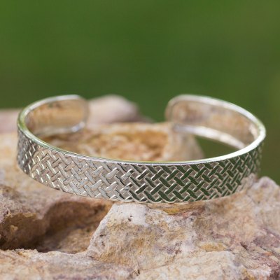 Sterling silver cuff bracelet, 'Weaving Art' - Modern Hand Crafted Taxco Sterling Silver Cuff Bracelet