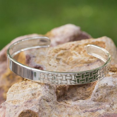 Sterling silver cuff bracelet, 'Weaver' - Hand Made Taxco Silver Modern Cuff Bracelet from Mexico