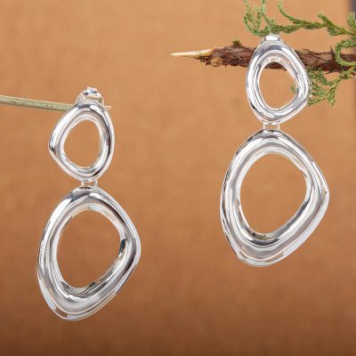 Sterling silver dangle earrings, 'Bold Curves' - Modern Free Form Taxco Polished Sterling Silver Earrings