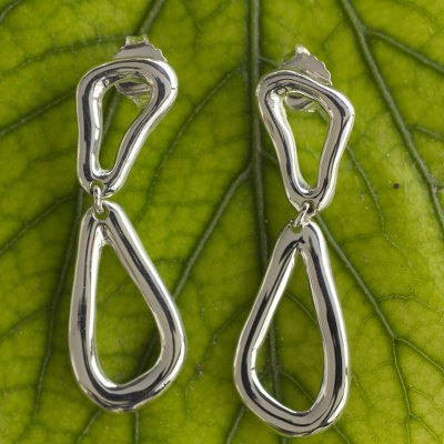 Sterling silver dangle earrings, 'Free Form Drops' - Taxco Sterling Silver Modern Free Form Hand Crafted Earrings