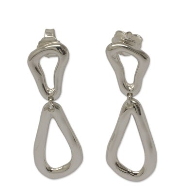 Sterling silver dangle earrings, 'Free Form Drops' - Taxco Sterling Silver Modern Free Form Hand Crafted Earrings