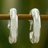 Sterling silver half hoop earrings, Petite Halo