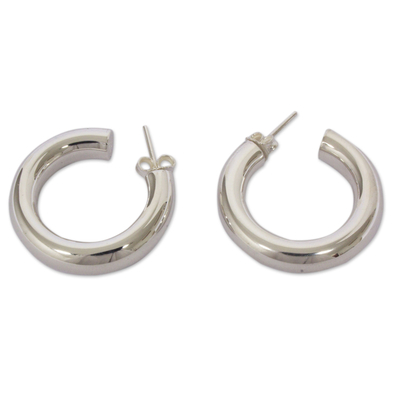 Sterling silver half hoop earrings, 'Petite Halo' - Minimalist Sterling Silver Handmade Half Hoop Earrings