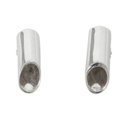 Sterling silver button earrings, 'Pipe Organ' - Mexican Taxco Silver Artisan Crafted Button Earrings