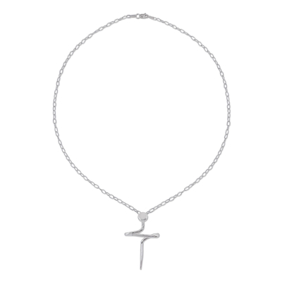 Men's sterling silver cross necklace, 'Son of a Carpenter' - Men's Artisan Crafted Taxco Silver Cross Necklace