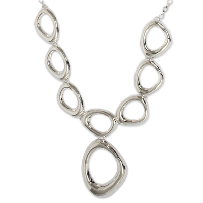 Sterling silver pendant necklace, 'Bold Curves' - Taxco Sterling Silver Modern Free Form Necklace from Mexico