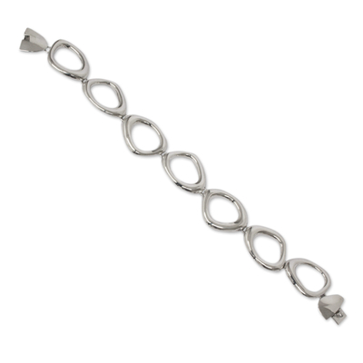 Sterling silver link bracelet, 'Bold Curves' - Mexican Handmade Taxco Silver Link Bracelet