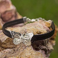 Sterling silver wristband bracelet, 'Perfect Monarch'