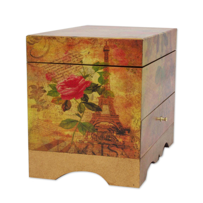 Decoupage jewelry box, 'Thoughts of Paris' - Handcrafted Paris Theme Decoupage Jewelry Box with Drawer
