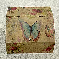 Caja de decoupage, 'Butterfly Enchantment' - Caja de decoupage Floral con Mariposas y Cajón Oculto