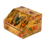 Decoupage box, 'Butterfly Enchantment' - Floral Decoupage Box with Butterflies and Hidden Drawer