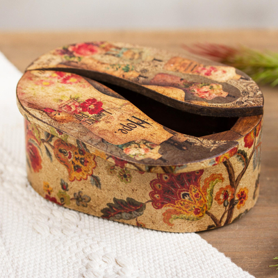 Decoupage jewelry box, 'Memories' - Oval Decoupage Victorian-Style Pinewood Treasure Box