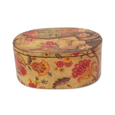 Decoupage jewelry box, 'Memories' - Oval Decoupage Victorian-Style Pinewood Treasure Box