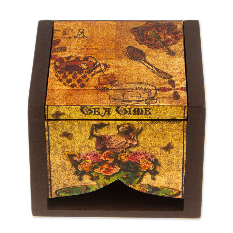 Petite Ventilated Decoupage Decorative Tea Box from Mexico - Tea Time ...