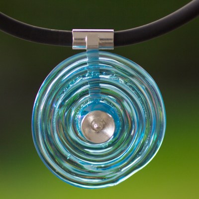Dichroic art glass pendant necklace, 'Sky Halo' - Hand Made Sterling Silver and Art Glass Pendant Necklace