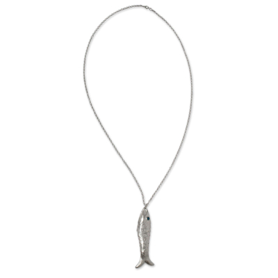 Sterling Silber Anhänger Halskette "Taxco Fish" - Kunsthandwerklich gefertigte Halskette aus Taxco-Sterlingsilber mit Fisch-Anhänger